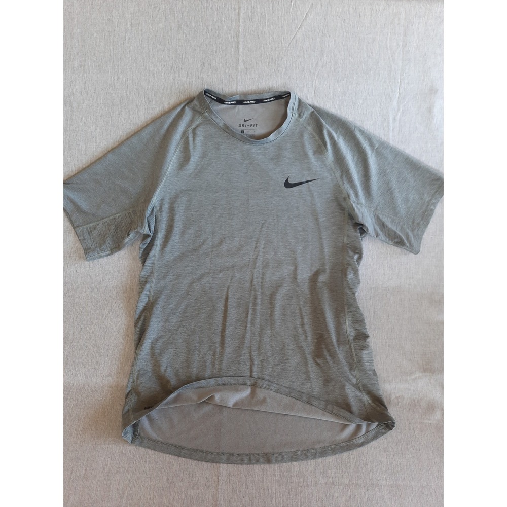 Nike Pro Dri Fit Men Large Pullover Gray Short Sleeve Athletic T-Shirt Top Poly